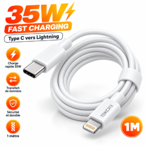 2026/02/1001402085.png Câble de charge 35W – USB-C vers Lightning (1m)