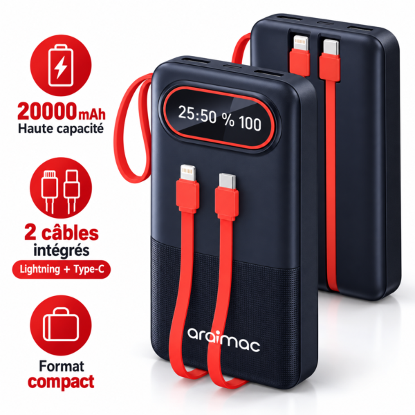 Araimac SPR67 – Power Bank 20000mAh Haute Capacité