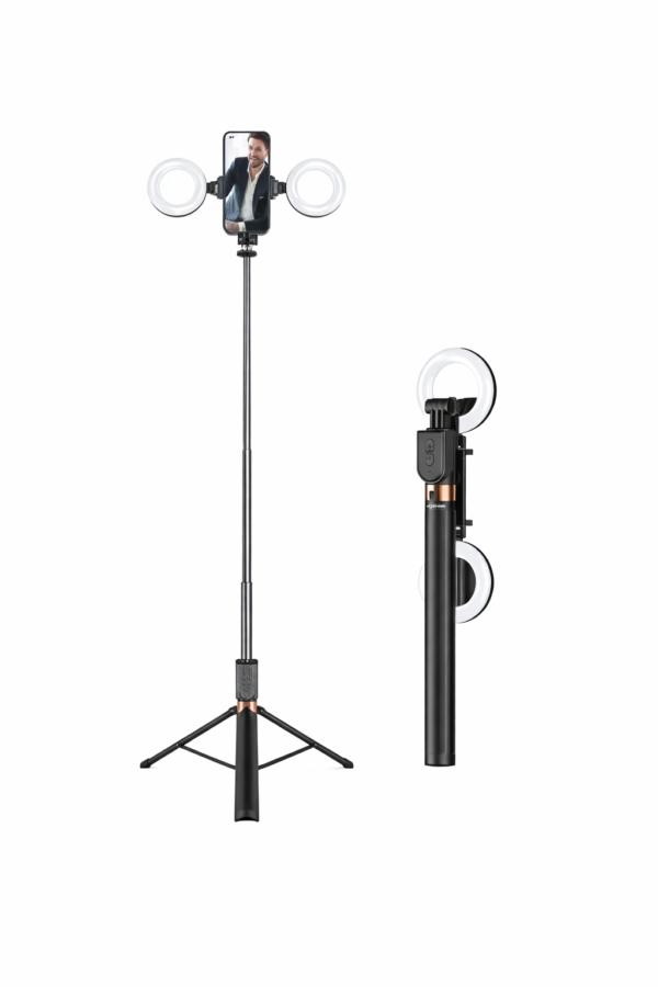 PLDKAMA LIVE-K9 Pro – Trépied Selfie avec Double Ring Light