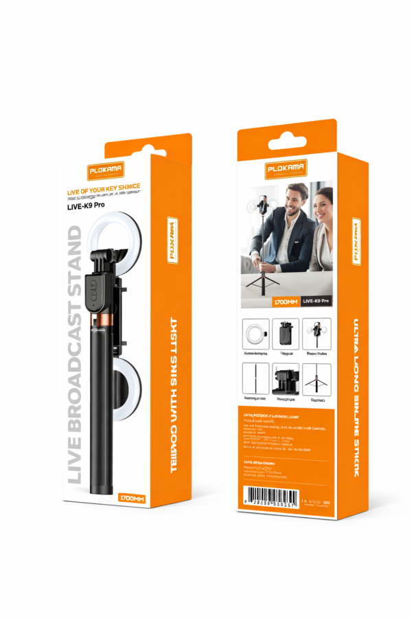 PLDKAMA LIVE-K9 Pro – Trépied Selfie avec Double Ring Light