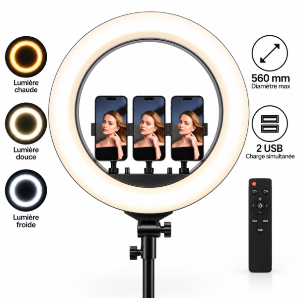 LIVE-R56 – Ring Light LED 560mm avec Télécommande