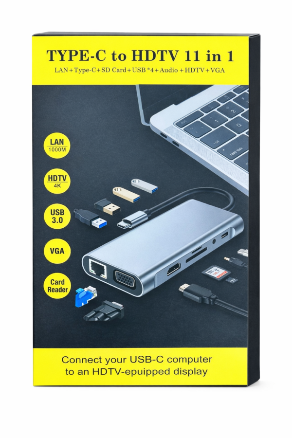 Hub USB-C 11 en 1 – Type-C vers HDTV / VGA / LAN / USB 3.0