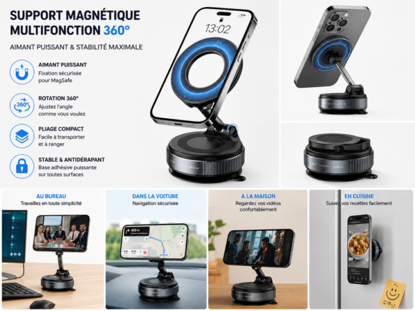 Support Magnétique Multifonction 360° Support Magnétique Multifonction 360°
