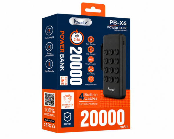 Power Bank Fsudz PB-X6 20 000 mAh – 4 Câbles Intégrés Power Bank Fsudz PB-X6 20 000 mAh – 4 Câbles Intégrés