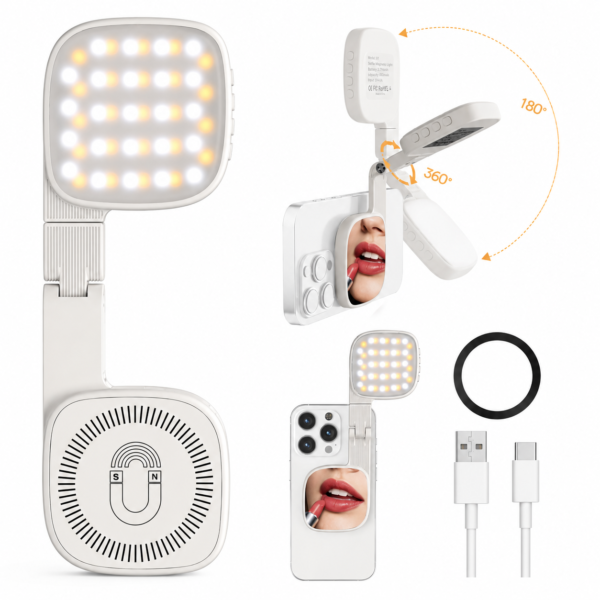 Lampe LED Selfie Magnétique avec Miroir – Rechargeable Lampe LED Selfie Magnétique avec Miroir – Rechargeable