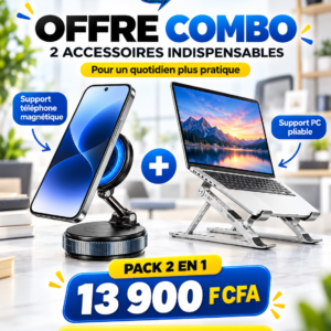 Pack 2 en 1 – Support Téléphone Magnétique + Support PC Pliable